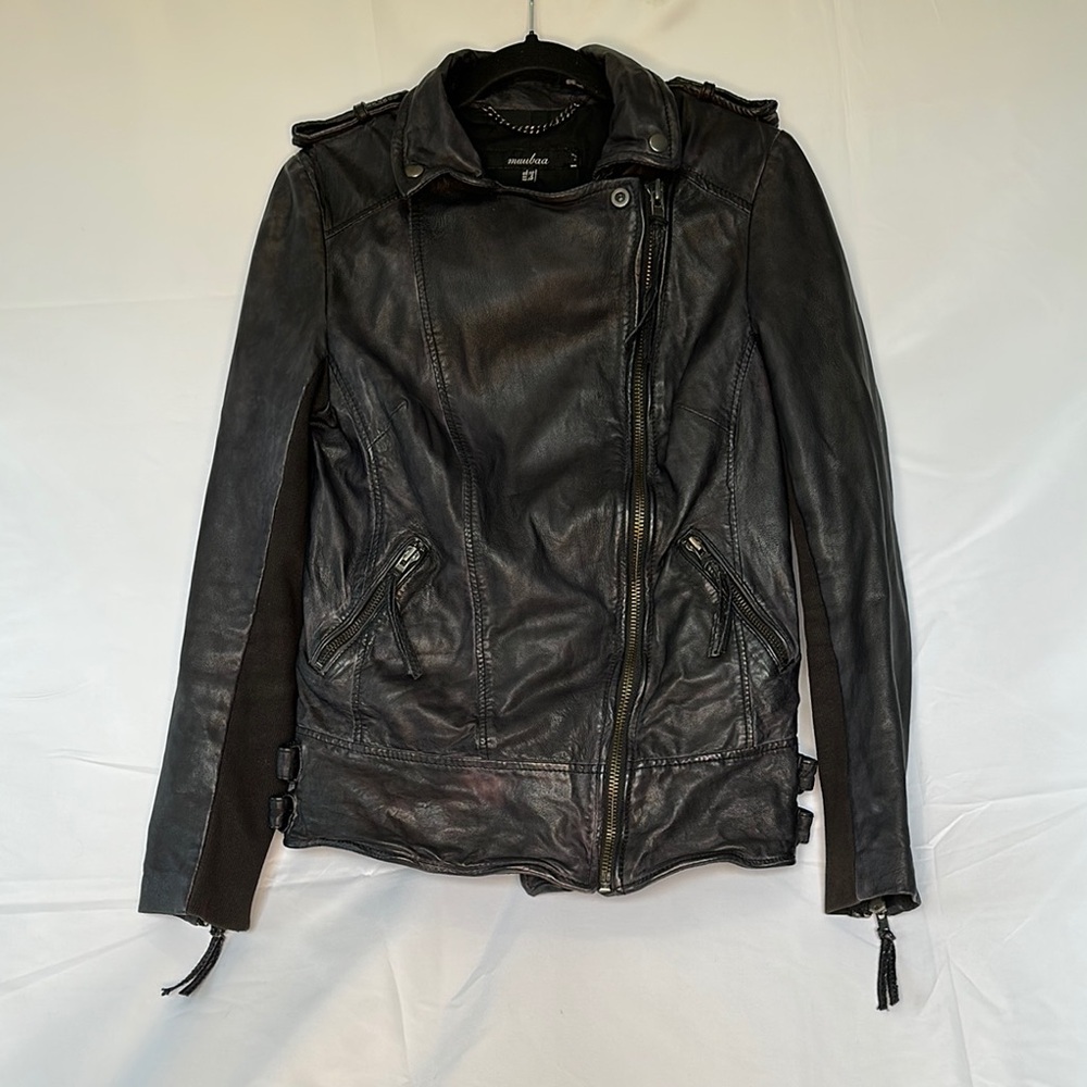 Muubaa Black Leather Biker Jacket